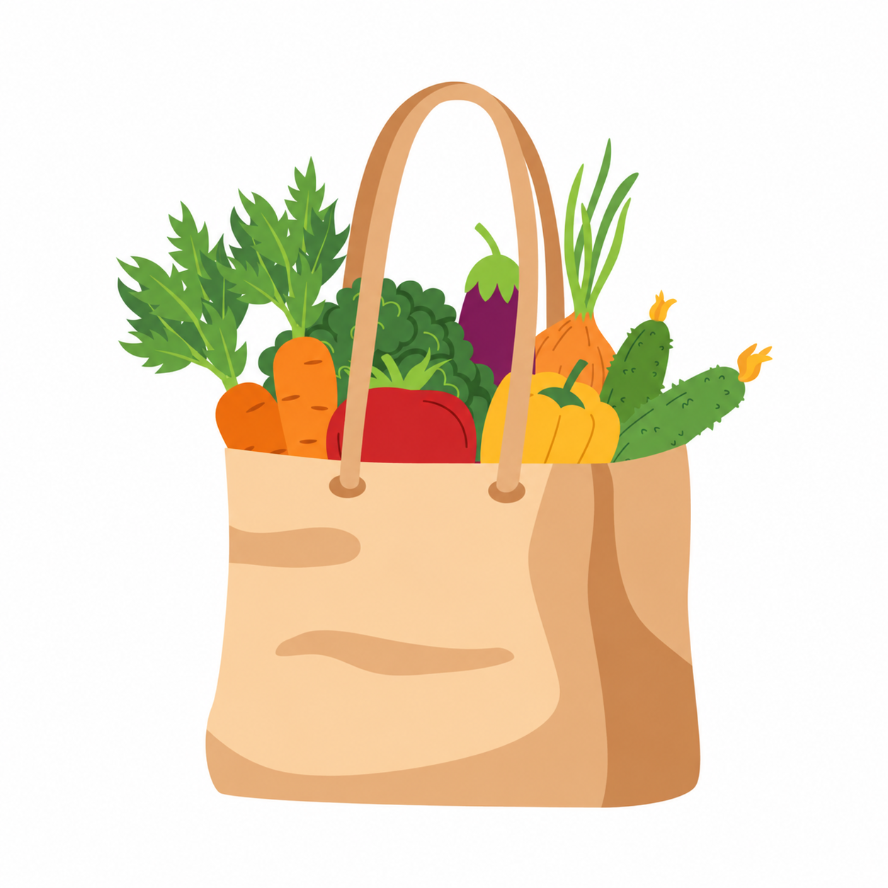 A shopping bag filled with fresh vegetables.